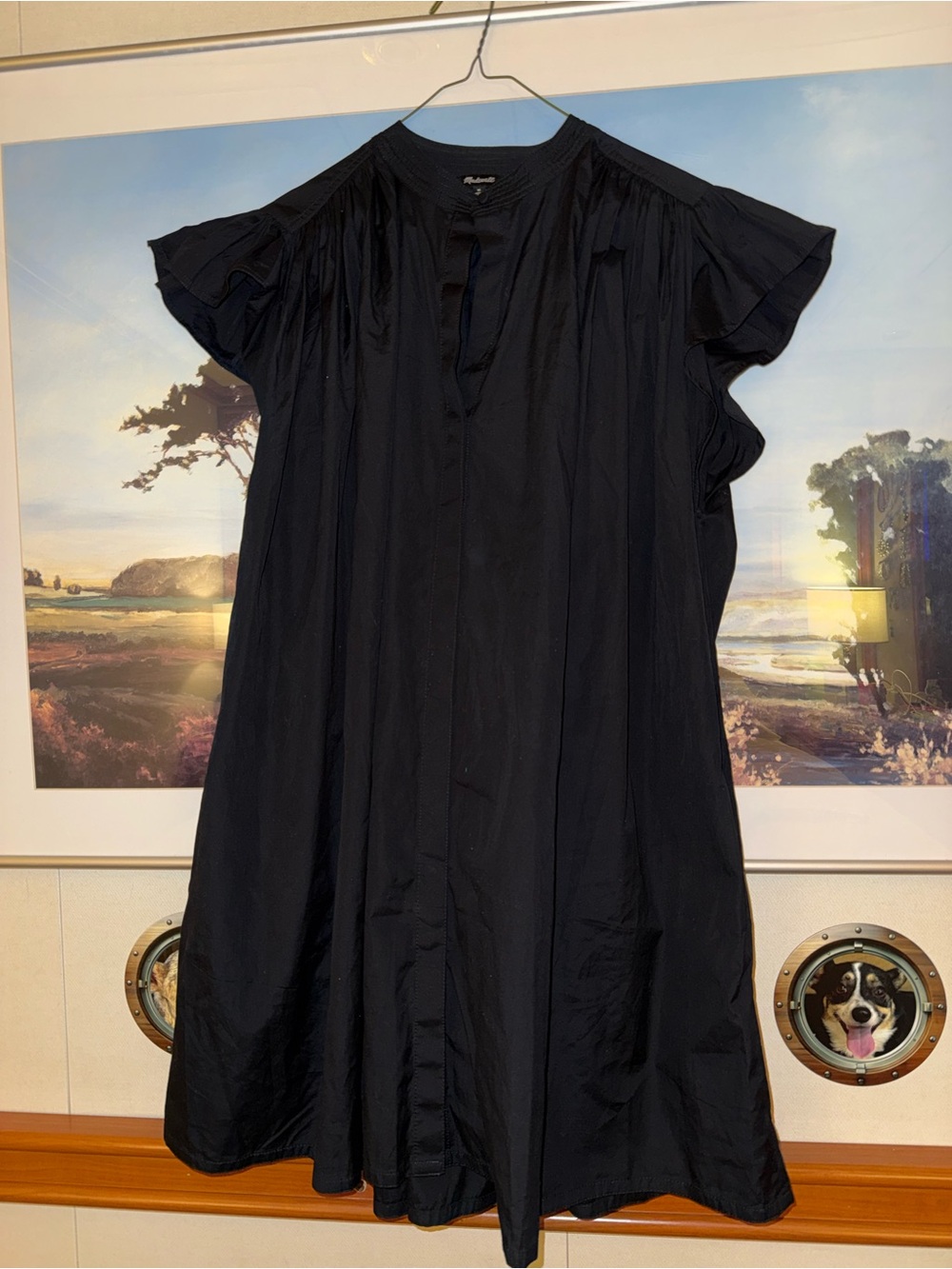 Madewell M Black Cotton Flutter Sleeve Dress Pockets